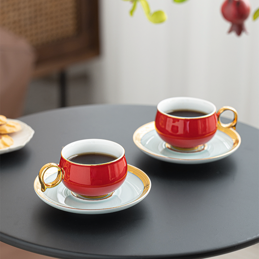 Vermillion Gold Coffee Cup Pair