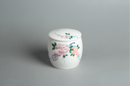Hand-Painted Floral Drum-Shaped Storage Jar (Underglaze painting)